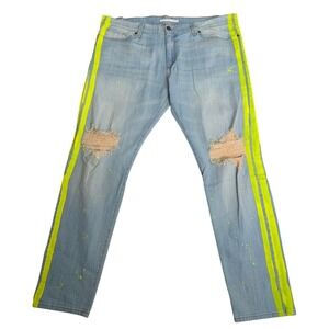 Golden Distressed Jeans Men 44x36 Baggy High Rise Yellow Stripe Street Skater